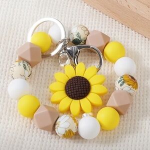 Sunflower Beaded Keychain Bracelet
